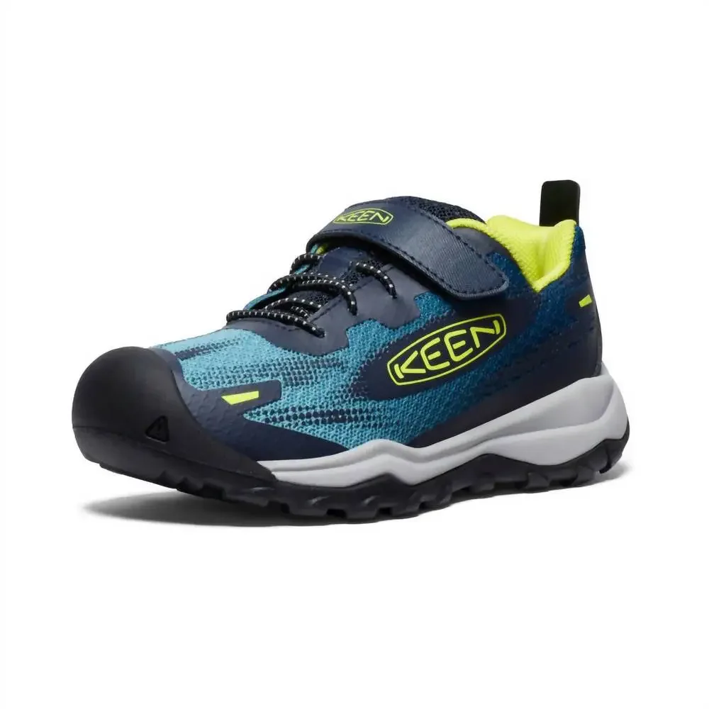 NEW KEEN boy's wanduro speed hiking shoe in legion blue/primrose